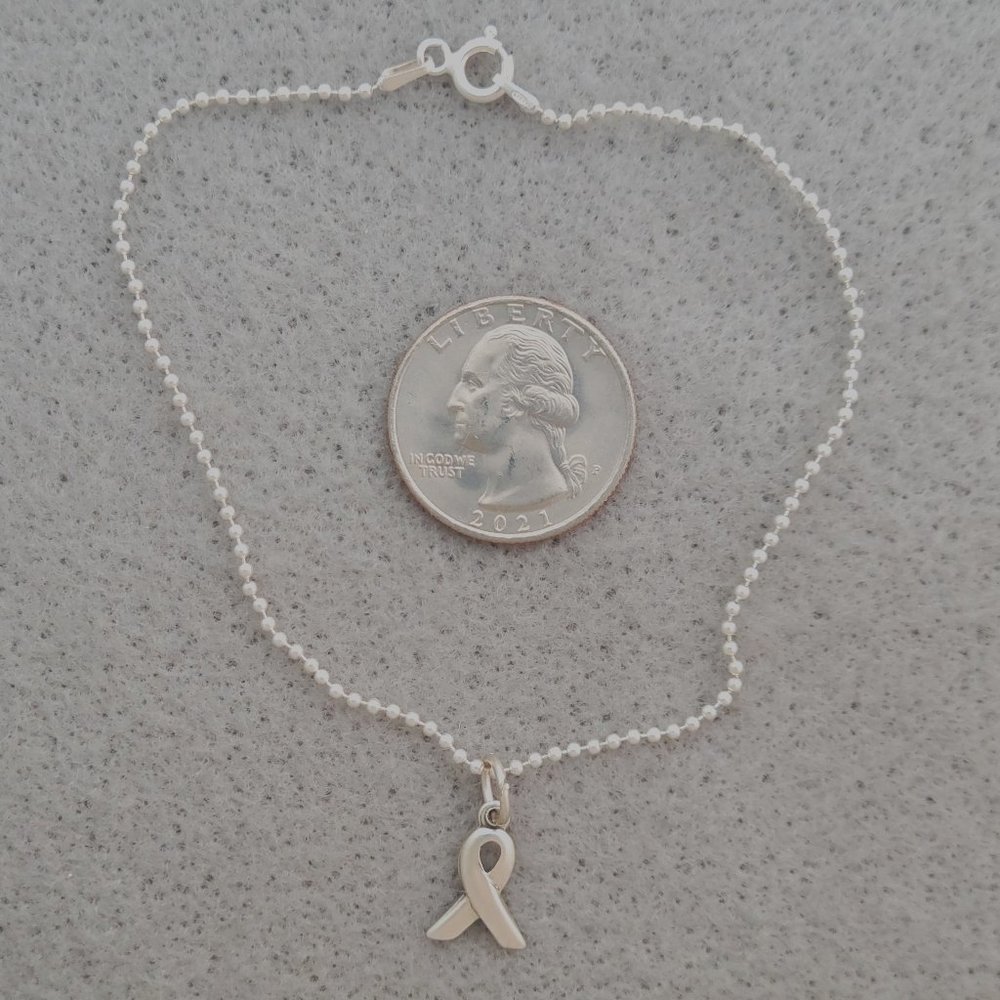 Anklet 925 Sterling Silver Chain and Cancer Awareness Ribbon